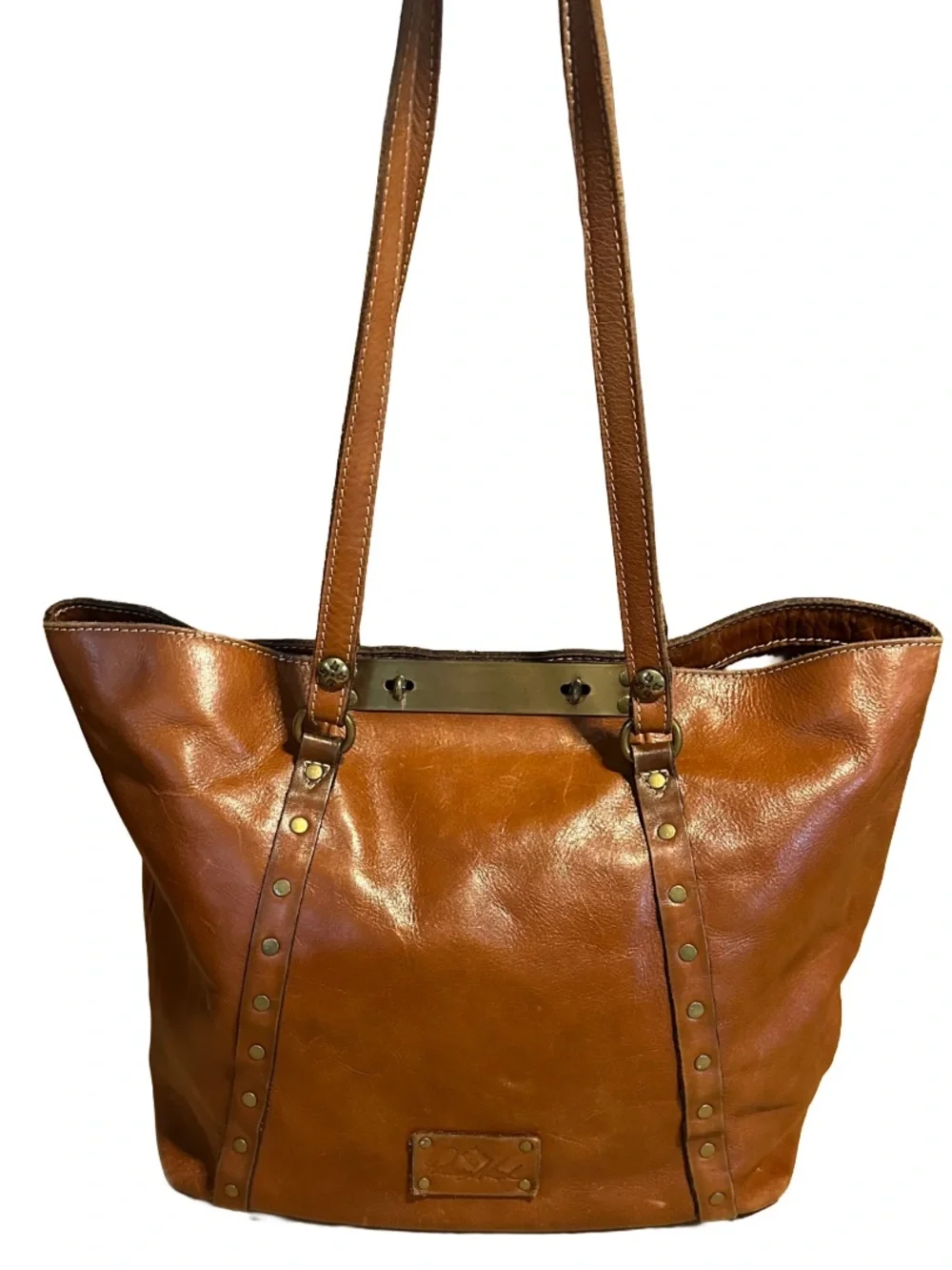 PATRICIA NASH COGNAC BROWN LEATHER BENVENUTO LARGE SHOULDER BAG
